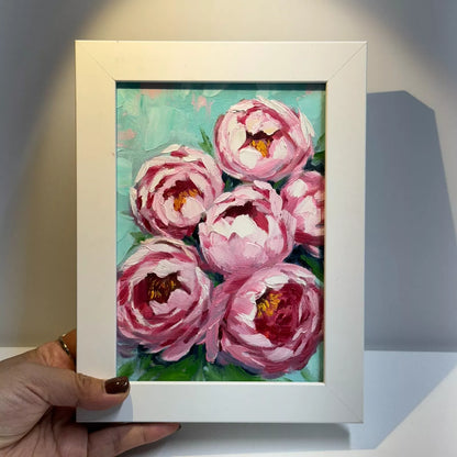 5"x7"“Blooming Peonies” – Hand-Painted Original Oil Painting for wall art home decor