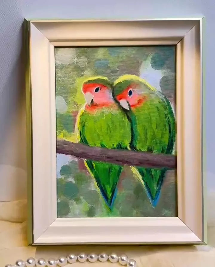 5"x7" A pair of Parrots Original custom oil painting on Canvas panel wall art perfect gift for birds lover