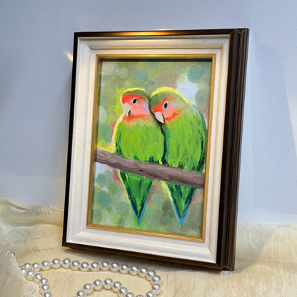 5"x7" A pair of Parrots Original custom oil painting on Canvas panel wall art perfect gift for birds lover