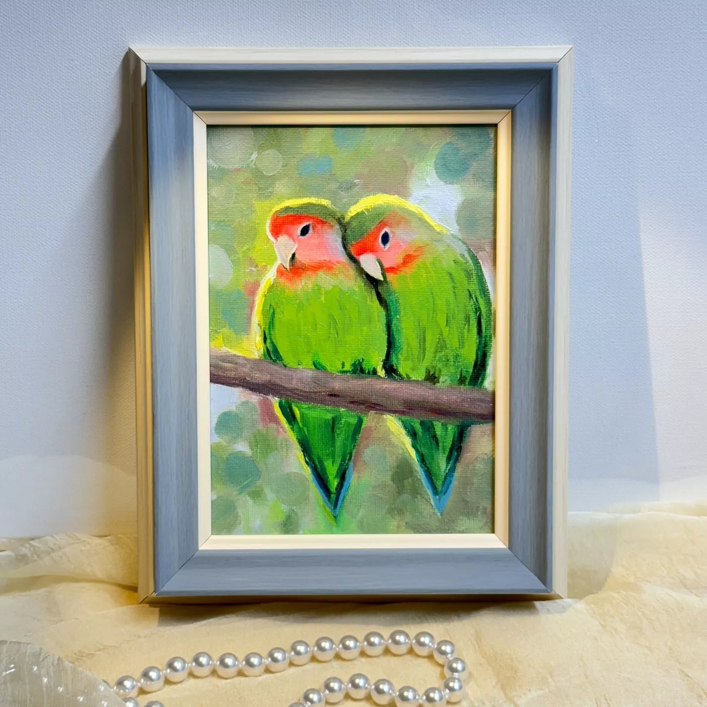 5"x7" A pair of Parrots Original custom oil painting on Canvas panel wall art perfect gift for birds lover