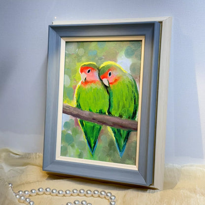 5"x7" A pair of Parrots Original custom oil painting on Canvas panel wall art perfect gift for birds lover