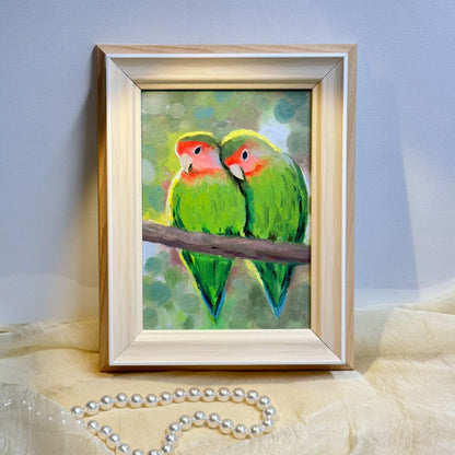 5"x7" A pair of Parrots Original custom oil painting on Canvas panel wall art perfect gift for birds lover