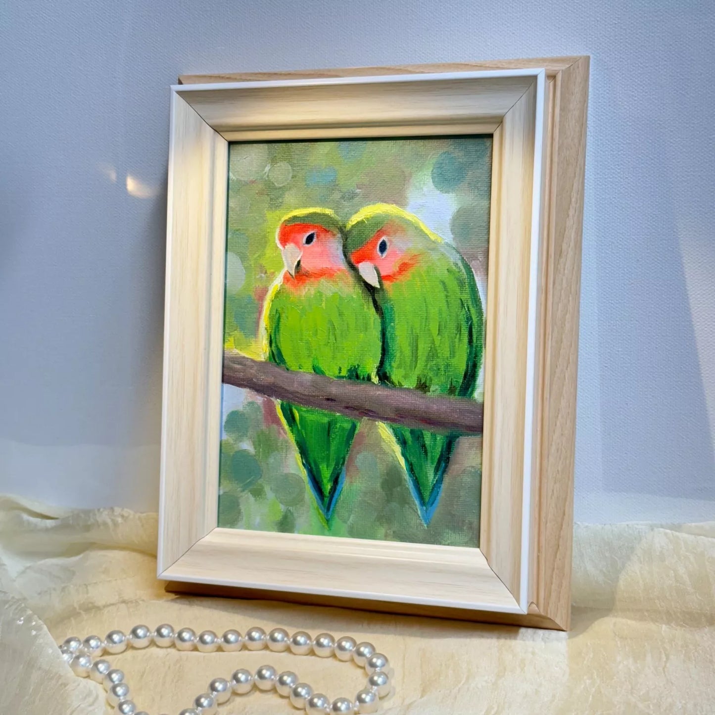 5"x7" A pair of Parrots Original custom oil painting on Canvas panel wall art perfect gift for birds lover