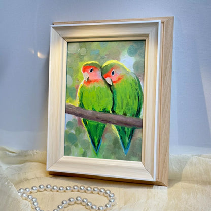 5"x7" A pair of Parrots Original custom oil painting on Canvas panel wall art perfect gift for birds lover