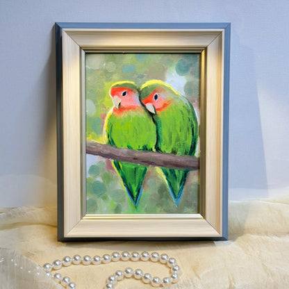 5"x7" A pair of Parrots Original custom oil painting on Canvas panel wall art perfect gift for birds lover