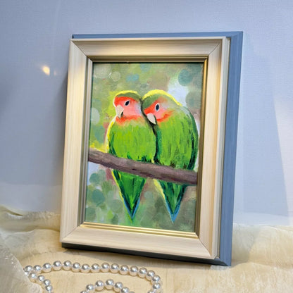 5"x7" A pair of Parrots Original custom oil painting on Canvas panel wall art perfect gift for birds lover