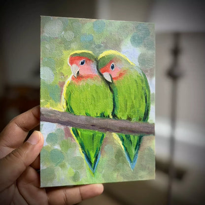 5"x7" A pair of Parrots Original custom oil painting on Canvas panel wall art perfect gift for birds lover