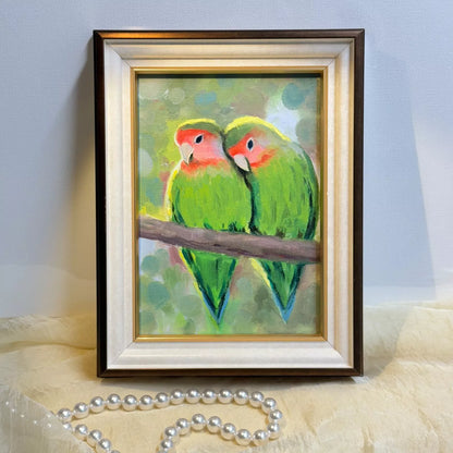 5"x7" A pair of Parrots Original custom oil painting on Canvas panel wall art perfect gift for birds lover