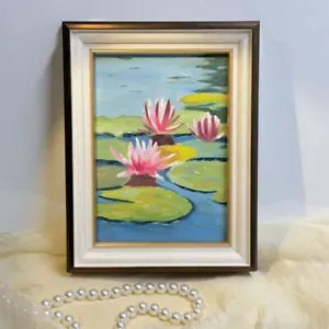 5"x7" Lotus Flowers blossom original 5"x7" oil painting with frame wall art home decor